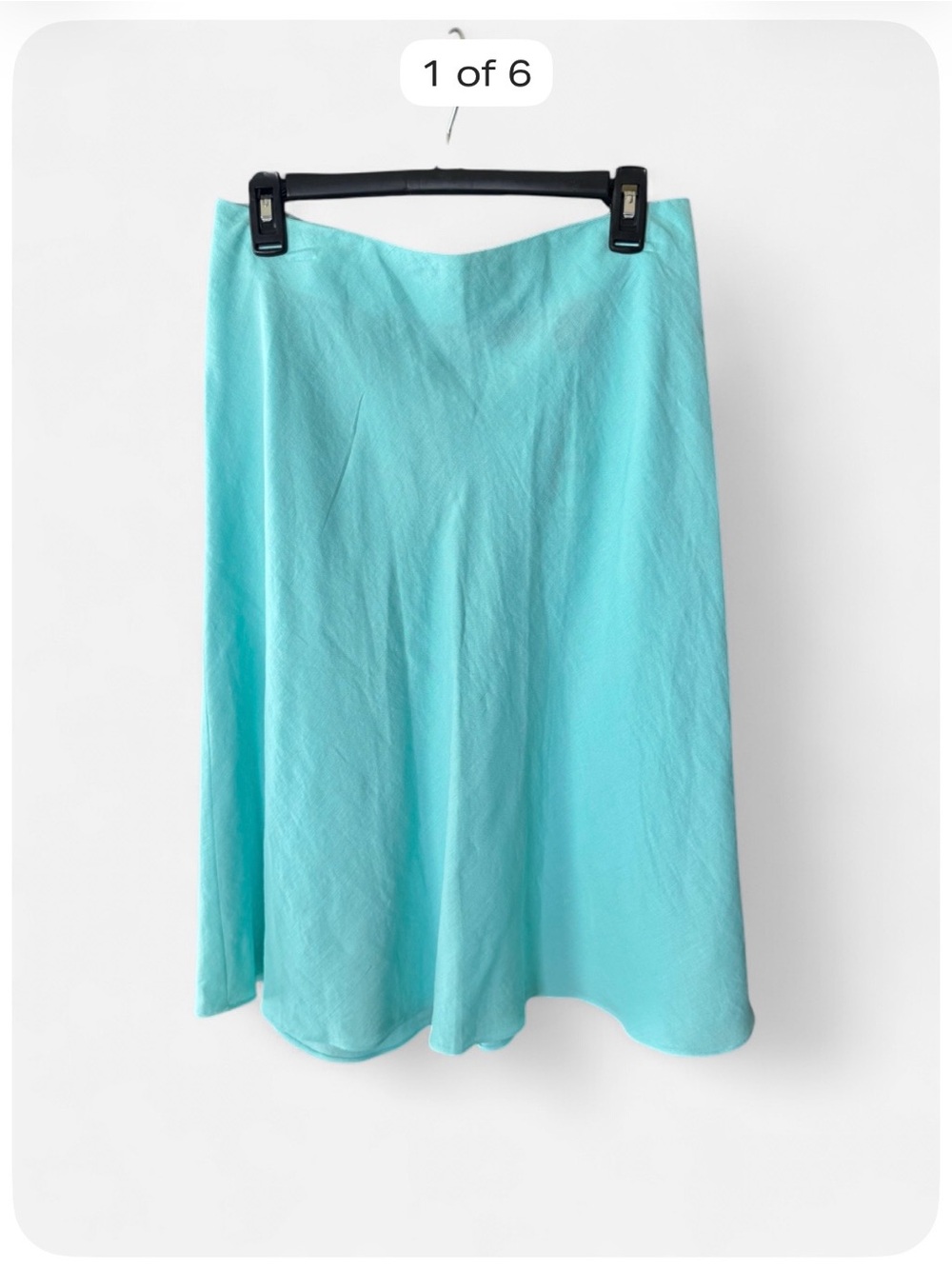 Vintage New York & Company Linen Blend Aqua A-Line Midi Skirt Size 6 NWT